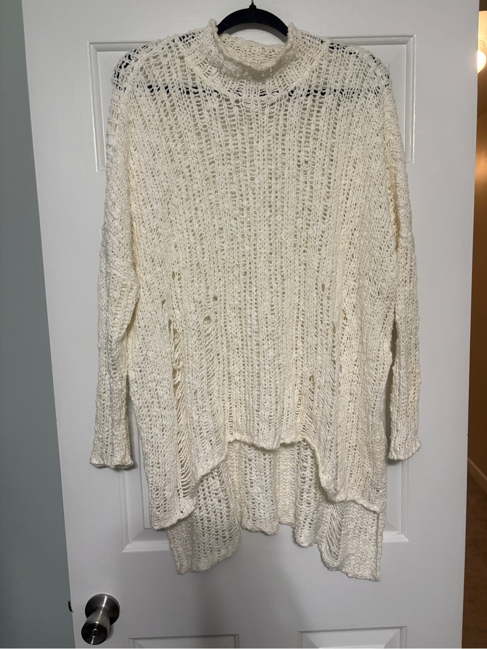 Free People Ivory Open-Knit Cowl Sweater